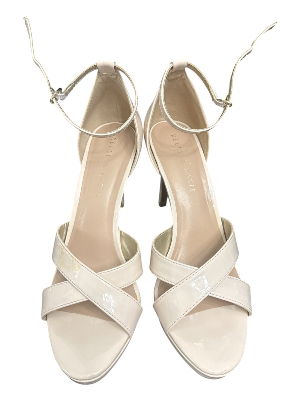 Kelly & Katie Pale Pink/Cream Patent Leather Heels with ankle strap